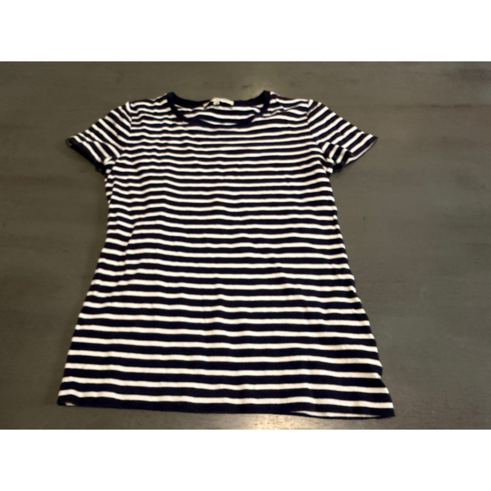 Jones New York Sport Navy Blue White Striped Short Sleeve Crew Neck T-Shirt M
